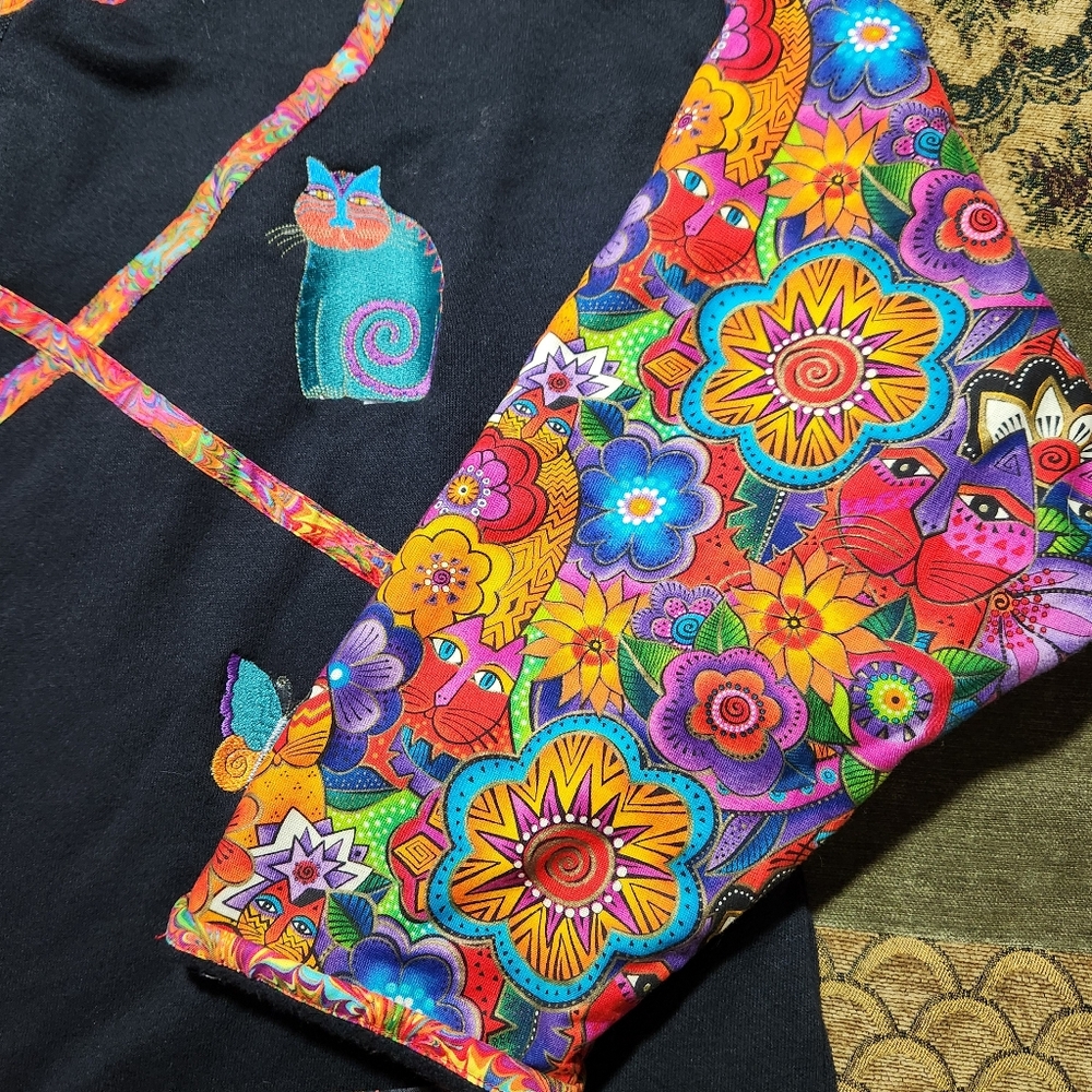 Handmade Laurel Burch Fanciful Felines Sweater with Embroidered Cats